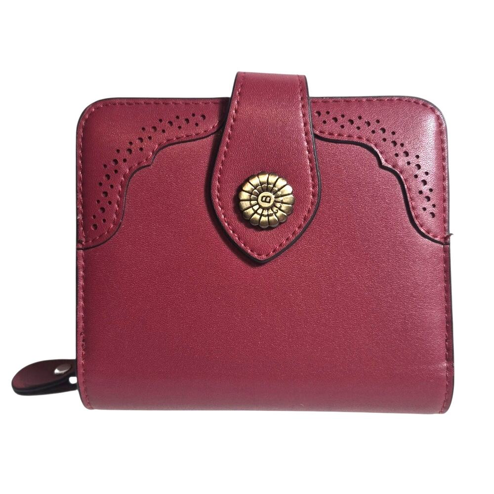Bostanten Rozenn Mulberry Full Grain Leather Bi-Fold Wallet Zip Around RFID - Picture 3 of 8